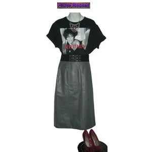 Vintage 90's Reed Sportswear Gray Leather High Waist Pencil Skirt Pockets Retro